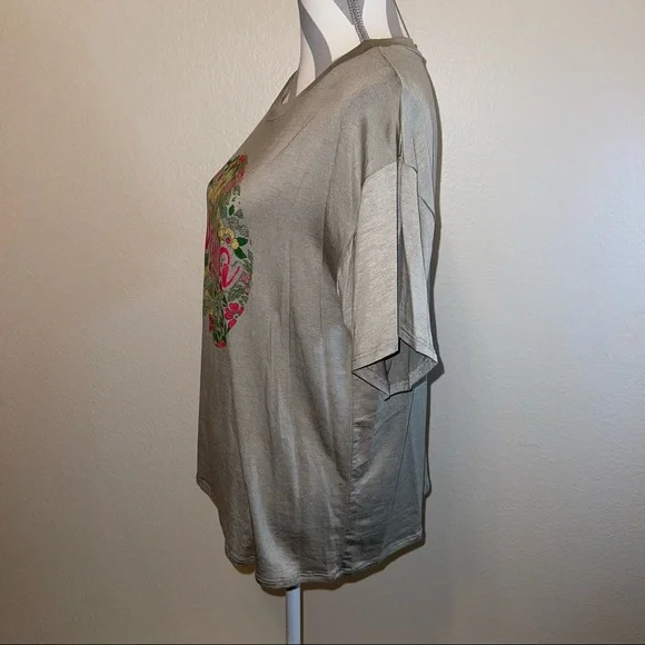 Green & Pink “Mama” Floral Botanical Leaf Graphic Short Sleeve Tee Shirt - Picture 11 of 11